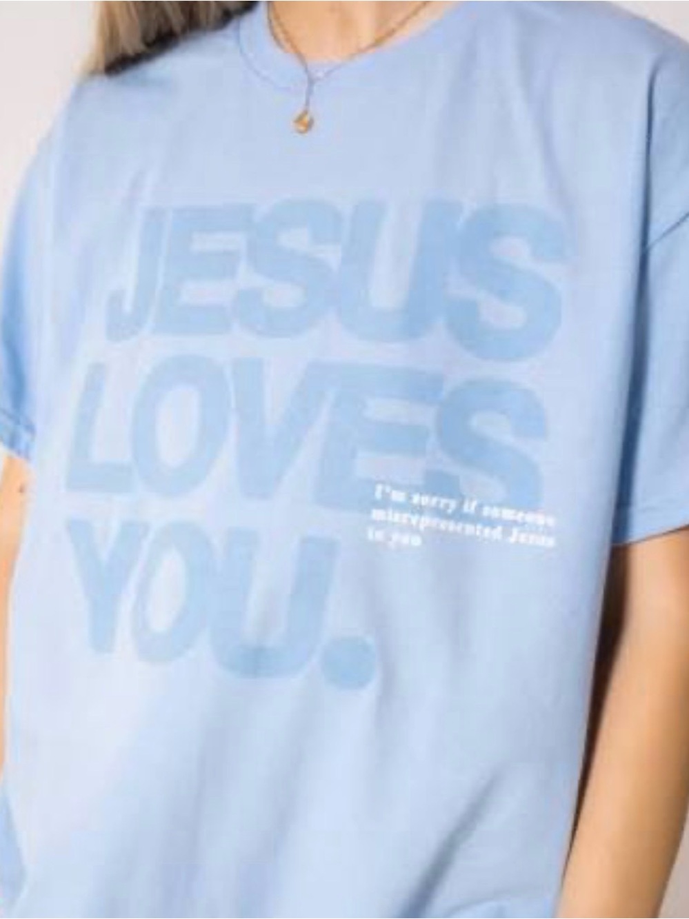 Light Blue "Jesus Loves You" Graphic Tee - Women's Short Sleeve